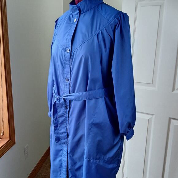 Lot One Cobalt Blue Vintage Nylon Raincoat Medium button up belt pockets - Picture 1 of 15